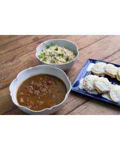 Cubos de filet mignon á Bocadinho (500g), arroz com brócolis, crepe de queijo